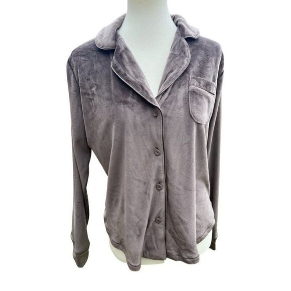 SKIMS Velour Sleep Top In Amethyst Button-Up Pajama Top Size XXS Brown - Picture 12 of 12